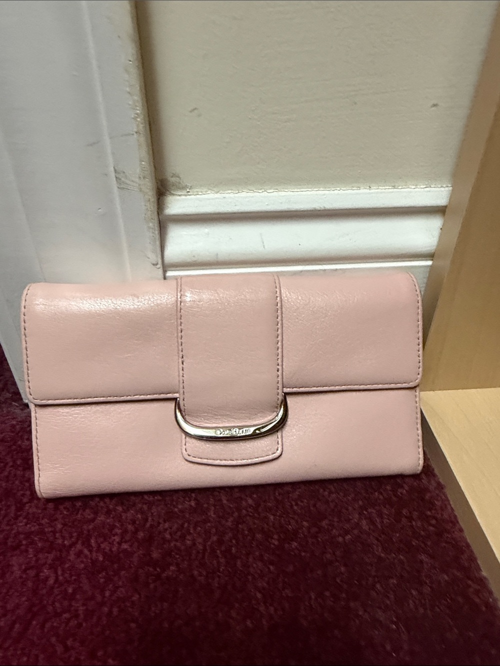 Cole Haan Pale Pink Leather Clutch with Silver Hardware